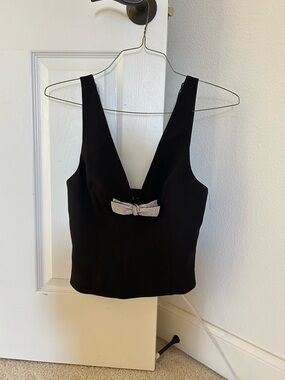 Zara Black V-Neck Tank with Rhinestone Bow
